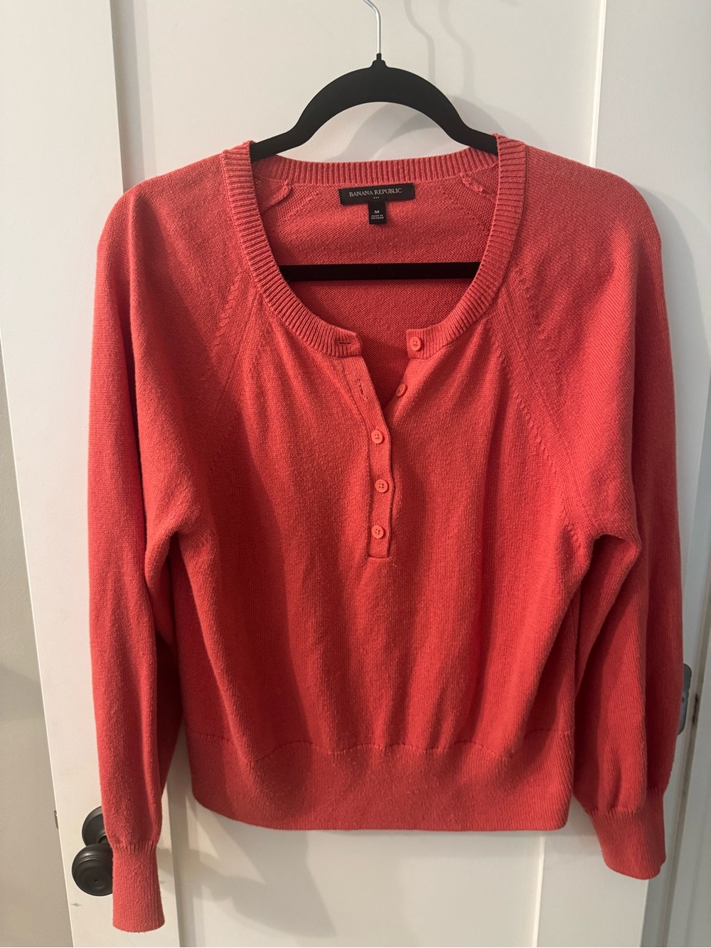 Banana Republic Coral Cotton Blend Henley Sweater Medium